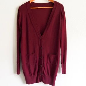 Debut Garnet Red Button Down Cardigan